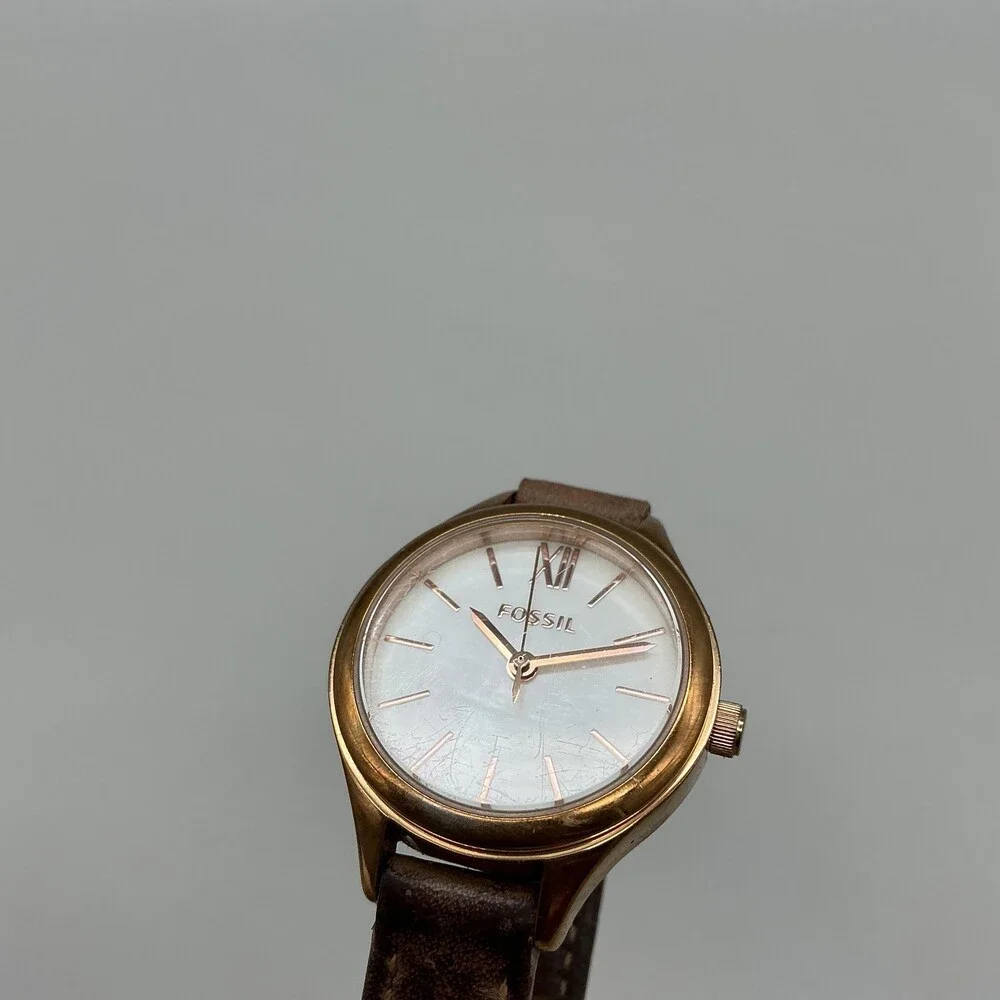Fossil BQ1374 Womens Watch 26mm MOP Dial Brown Leather Gold Tone New Battery
